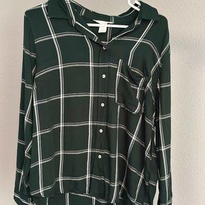 H&M Loose Fit Green Plaid Button Down